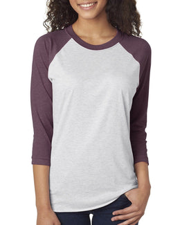 Next Level Unisex Triblend 3/4-Sleeve Raglan Tee 6051 | Vin Pur/ Htr Wht - Front