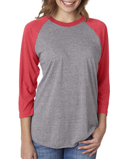 Next Level Unisex Triblend 3/4-Sleeve Raglan Tee 6051 | Vin Red/ Pr Hthr - Front