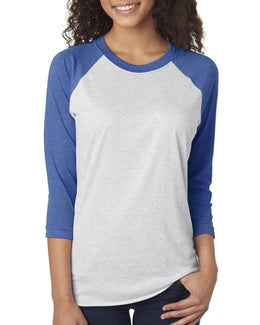 Next Level Unisex Triblend 3/4-Sleeve Raglan Tee 6051 | Vin Ryl/ Htr Wht - Front