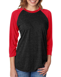 Next Level Unisex Triblend 3/4-Sleeve Raglan Tee 6051 | Vin Red/ Vin Blk - Front