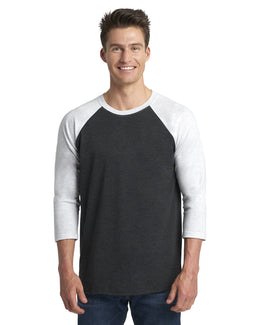 Next Level Unisex Triblend 3/4-Sleeve Raglan Tee 6051 | Hth Wht/ Vin Blk - Front