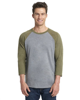 Next Level Unisex Triblend 3/4-Sleeve Raglan Tee 6051 | Mil Grn/ Prm Hth - Front