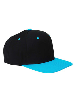 Yupoong 6-Panel Structured Flat Visor Cap 6089 | Black/ Teal - Front