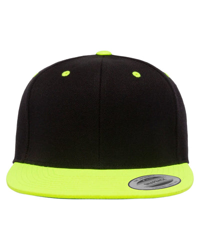Yupoong 6-Panel Structured Flat Visor Cap 6089 | Black/ Neon Lime - Front