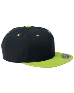 Yupoong 6-Panel Structured Flat Visor Cap 6089 | Black/ Neon Grn - Front