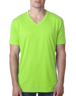 Next Level Mens Premium CVC V-Neck Tee 6240 | Neon Hthr Green - Front
