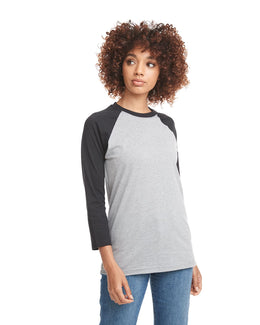Next Level Unisex CVC 3/4 Sleeve Raglan Baseball T-Shirt 6251 | Blk/ Dk Hthr Gry - Front