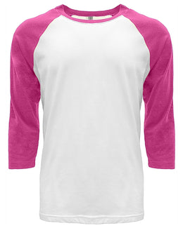 Next Level Unisex CVC 3/4 Sleeve Raglan Baseball T-Shirt 6251 | Hot Pink/ White - Front