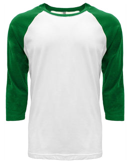 Next Level Unisex CVC 3/4 Sleeve Raglan Baseball T-Shirt 6251 | Kelly Green/ Wht - Front