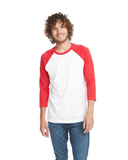 Next Level Unisex CVC 3/4 Sleeve Raglan Baseball T-Shirt 6251 | Red/ White - Front