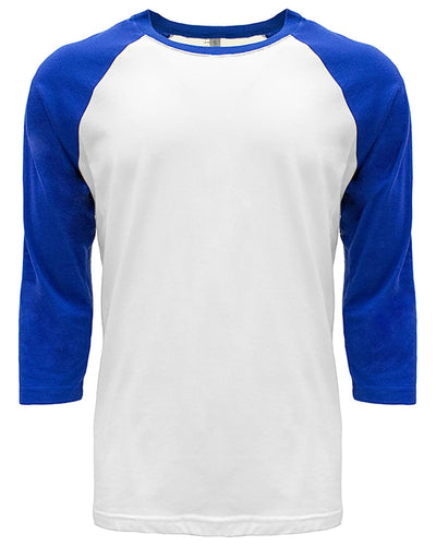 Next Level Unisex CVC 3/4 Sleeve Raglan Baseball T-Shirt 6251 | Royal/ White - Front