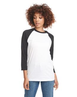 Next Level Unisex CVC 3/4 Sleeve Raglan Baseball T-Shirt 6251 | Black/ White - Front