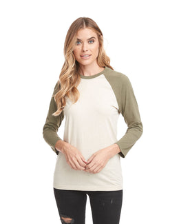 Next Level Unisex CVC 3/4 Sleeve Raglan Baseball T-Shirt 6251 | Miltry Grn/ Crm - Front
