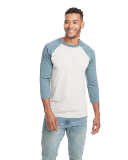 Next Level Unisex CVC 3/4 Sleeve Raglan Baseball T-Shirt 6251 | Indigo/ Silk - Front