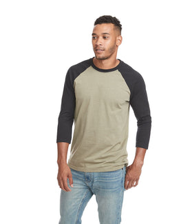Next Level Unisex CVC 3/4 Sleeve Raglan Baseball T-Shirt 6251 | Black/ Olive - Front