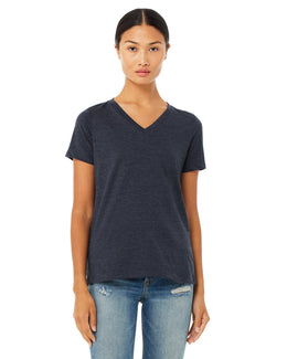 Bella+Canvas Ladies Missy V-Neck T-Shirt 6405 | Heather Navy - Front