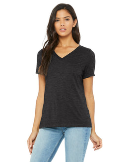 Bella+Canvas Ladies Missy V-Neck T-Shirt 6405 | Drk Grey Heather - Front
