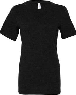 Bella+Canvas Ladies Missy V-Neck T-Shirt 6405 | Black Heather - Front