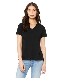 Bella+Canvas Ladies Missy V-Neck T-Shirt 6405 | Solid Blk Trblnd - Front