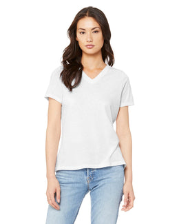 Bella+Canvas Ladies Missy V-Neck T-Shirt 6405 | Solid Wht Trblnd - Front
