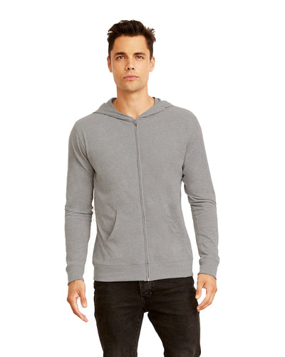 Next Level Unisex Sueded Full-Zip Hoodie 6491 | Drk Heather Gray - Front