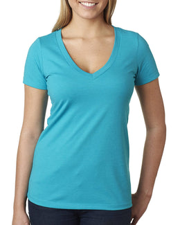Next Level Ladies CVC Deep V-Neck Tee 6640 | Bondi Blue - Front