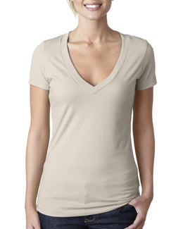Next Level Ladies CVC Deep V-Neck Tee 6640 | Sand - Front