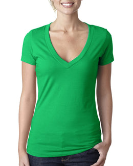 Next Level Ladies CVC Deep V-Neck Tee 6640 | Kelly Green - Front