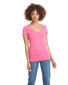 Next Level Ladies CVC Deep V-Neck Tee 6640 | Hot Pink - Front