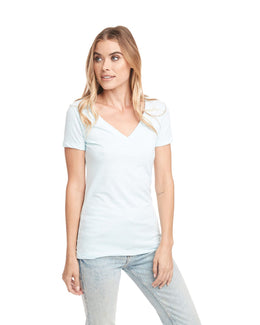Next Level Ladies CVC Deep V-Neck Tee 6640 | Ice Blue - Front