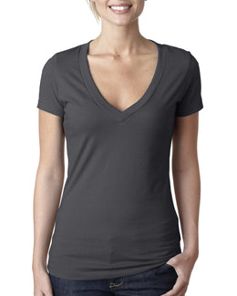 Next Level Ladies CVC Deep V-Neck Tee 6640 | Charcoal - Front