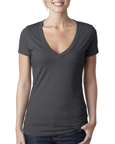 Next Level Ladies CVC Deep V-Neck Tee 6640 | Charcoal - Front