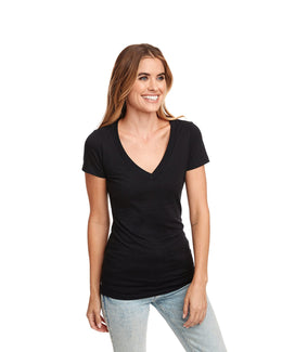 Next Level Ladies CVC Deep V-Neck Tee 6640 | Black - Front