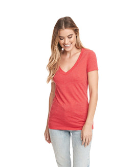 Next Level Ladies CVC Deep V-Neck Tee 6640 | Red - Front