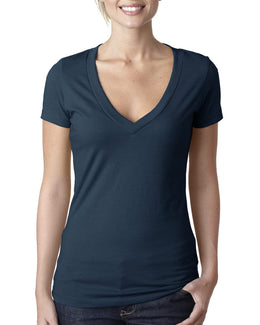 Next Level Ladies CVC Deep V-Neck Tee 6640 | Midnight Navy - Front