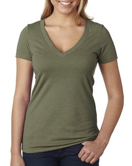 Next Level Ladies CVC Deep V-Neck Tee 6640 | Military Green - Front