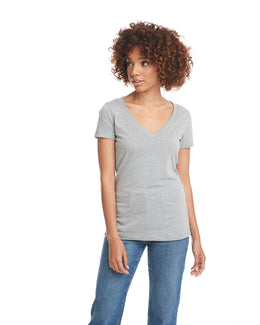 Next Level Ladies CVC Deep V-Neck Tee 6640 | Dark Hthr Gray - Front
