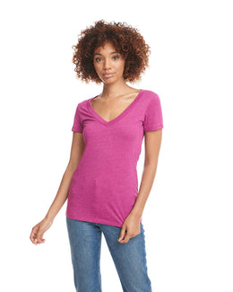 Next Level Ladies CVC Deep V-Neck Tee 6640 | Raspberry - Front