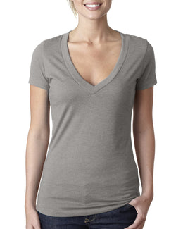 Next Level Ladies CVC Deep V-Neck Tee 6640 | Stone Gray - Front