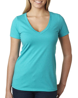 Next Level Ladies CVC Deep V-Neck Tee 6640 | Tahiti Blue - Front