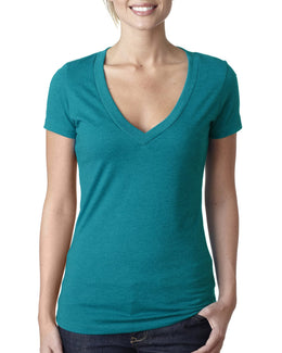 Next Level Ladies CVC Deep V-Neck Tee 6640 | Teal - Front