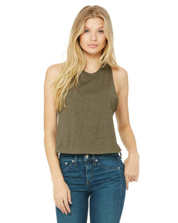 Bella+Canvas Ladies Racerback Cropped Tank 6682 | Heather Olive - Front