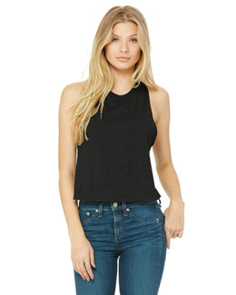 Bella+Canvas Ladies Racerback Cropped Tank 6682 | Solid Blk Blend - Front