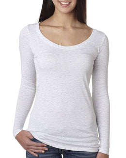Next Level Ladies Triblend Long Sleeve Scoop Tee 6731 | Heather White - Front