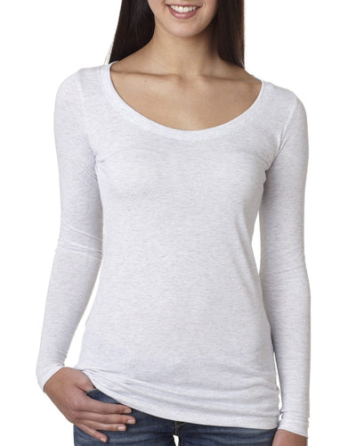 Next Level Ladies Triblend Long Sleeve Scoop Tee 6731 | Heather White - Front