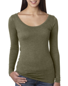 Next Level Ladies Triblend Long Sleeve Scoop Tee 6731 | Military Green - Front