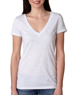 Next Level Ladies Triblend Deep-V Tee 6740 | Heather White - Front