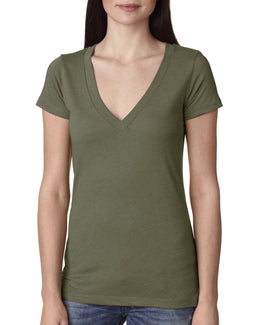 Next Level Ladies Triblend Deep-V Tee 6740 | Military Green - Front