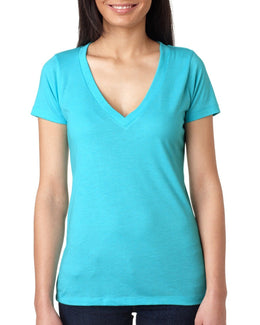 Next Level Ladies Triblend Deep-V Tee 6740 | Tahiti Blue - Front