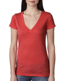 Next Level Ladies Triblend Deep-V Tee 6740 | Vintage Red - Front